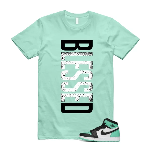Green Glow 1 Retro High OG White Black Mint T-Shirt Match VERTBLS ,FD1437-130