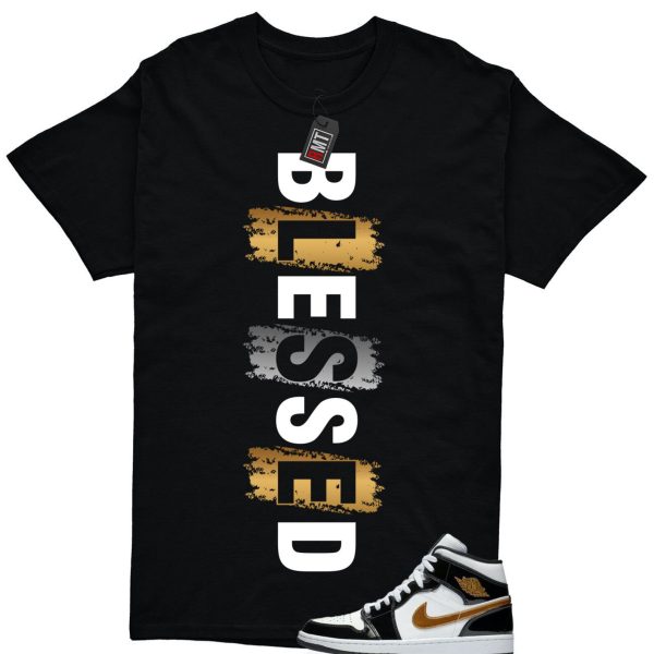 Jordan 1 Metallic gold Patent Black White Match T-shirt, Blessed Tee Match Mid Patent Black Metallic gold