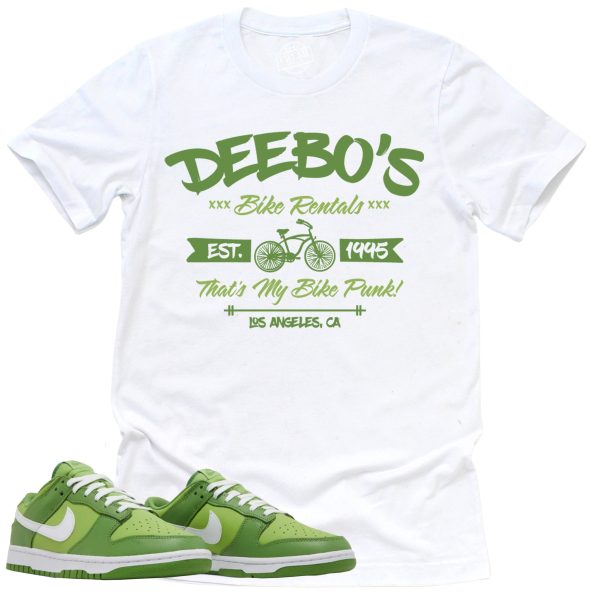 Deboo's Bike Shop Shirt, Retro Dunk Low Chlorophyll Sneaker Match Tee