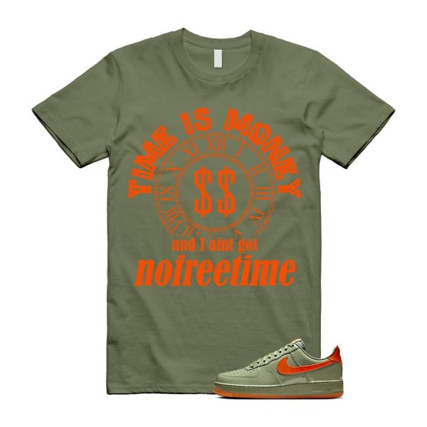 Air Force 1 Wet Putty 2.0 Low '07 Premium Oil Green Safety Orange T Shirt Match FREE TIME ,HJ9118-386