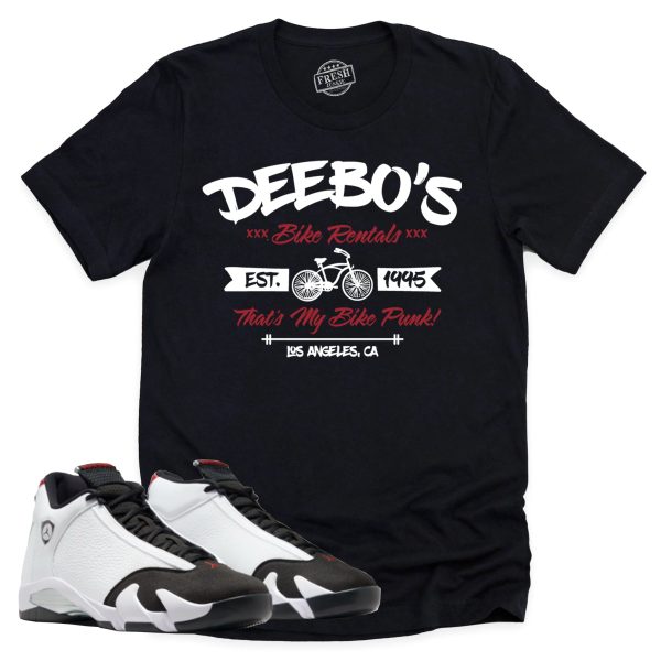 Deebo's Bike Shop Shirt, Air Jordan 14 Black Toe Shirt Match Sneaker ,487471-160