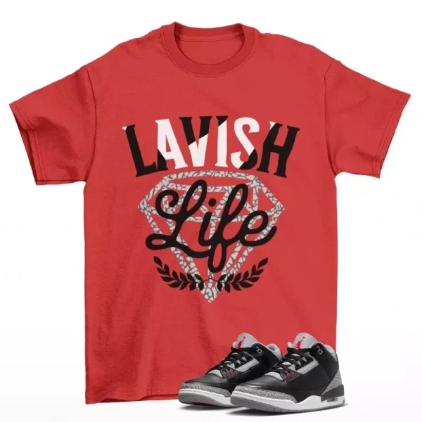 Lavish Sneaker Shirt Red to Match Jordan 3 Retro OG Black Cement DN3707-010
